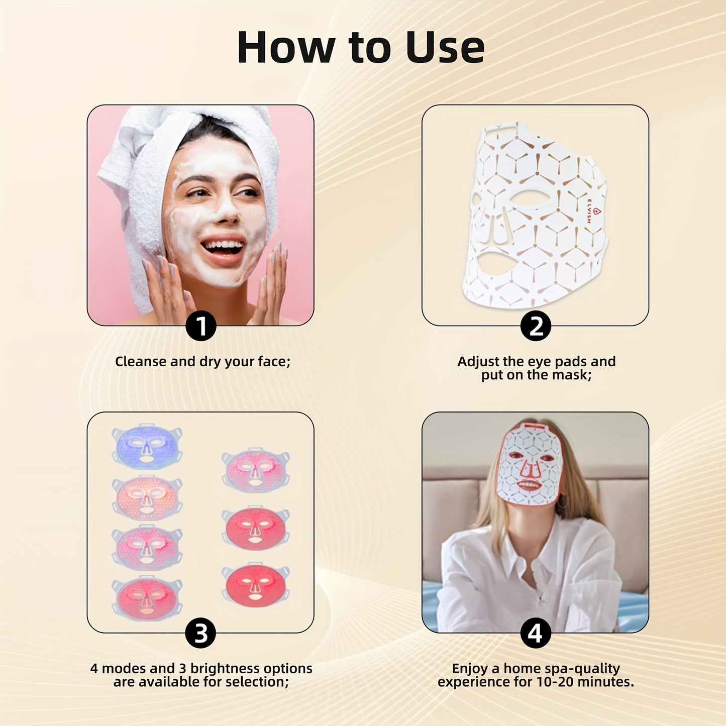 ELVISH Facial Red Light Relaxation, LED Lighted Relaxation Mask, Combination Of 660nm And 850nm Wavelengths For Skin Care At Home And While Traveling, Suitable For Men And Women, Father'S Day Gifts