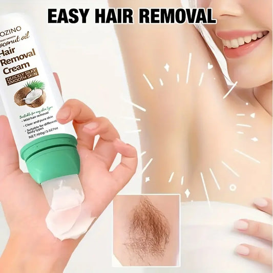 ROZINO Coconut Oil Hair Removal Cream | Gentle & Painless Depilatory for Face, Lips, Arms & Legs | 100g