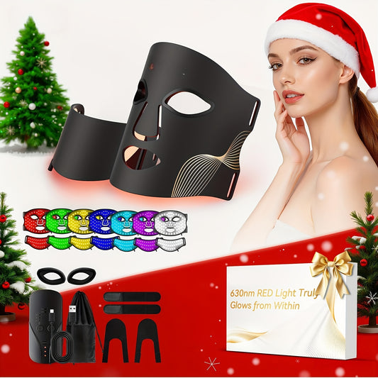 FDA-Cleared LED Red Light Relax Facial Mask with 5 Levels & 7 Colors, Compatible for acne , Collagen, Light Beige  - At-Home Device with Neck & Eye Mask Attachments, Portable Light Relax Gift for &