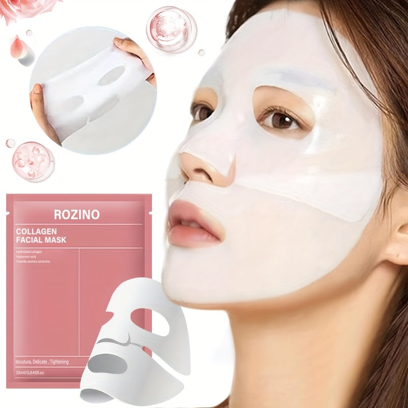 21pcs ROZINO Collagen Facial Masks with Hyaluronic Acid & Nicotinamide - Collagen-Enriched Hydrating Gel Sheets, Fragrance-Free Firming Face Care Suitable for Skin Types ( Dry, Oily) - &