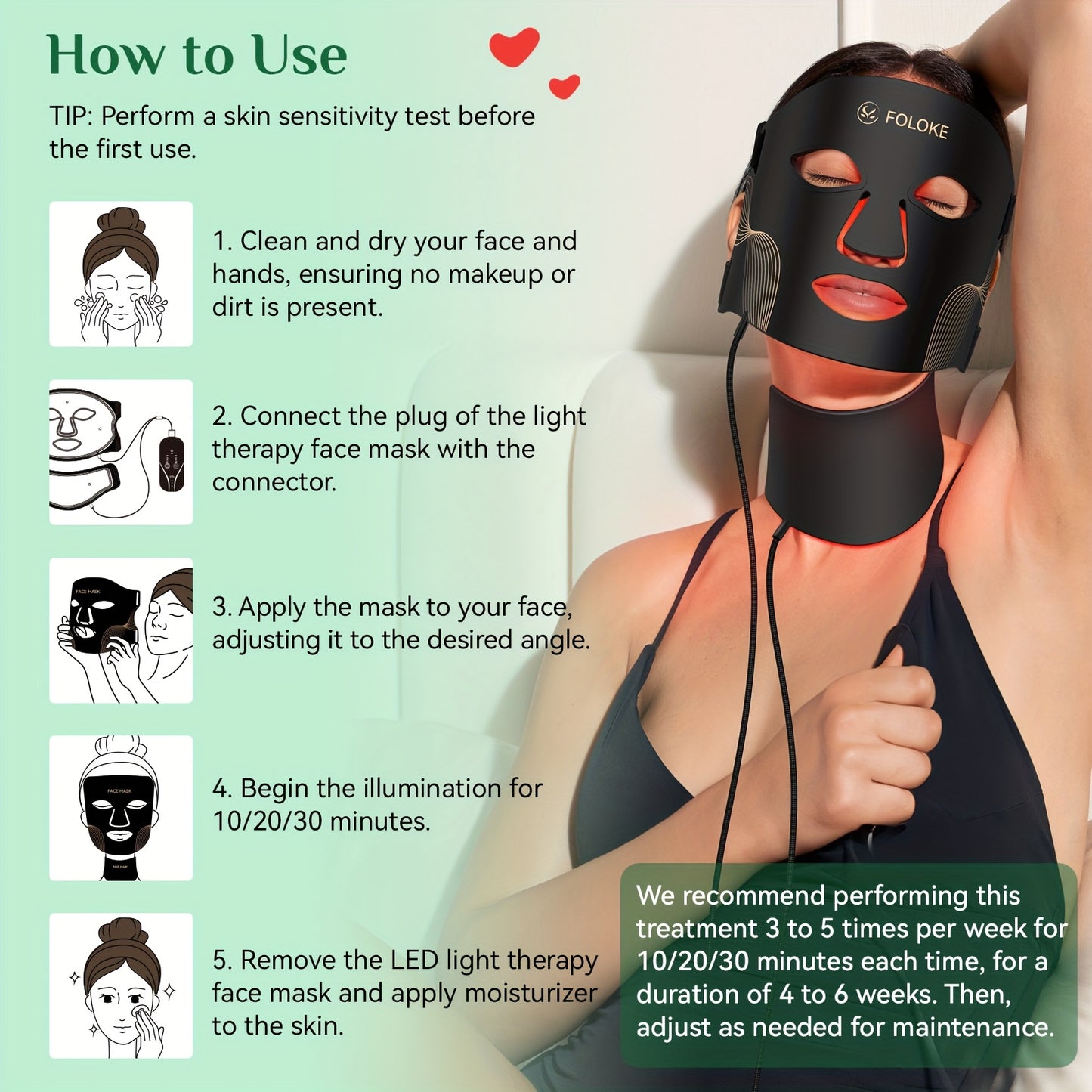FDA-Cleared LED Red Light Relax Facial Mask with 5 Levels & 7 Colors, Compatible for acne , Collagen, Light Beige  - At-Home Device with Neck & Eye Mask Attachments, Portable Light Relax Gift for &