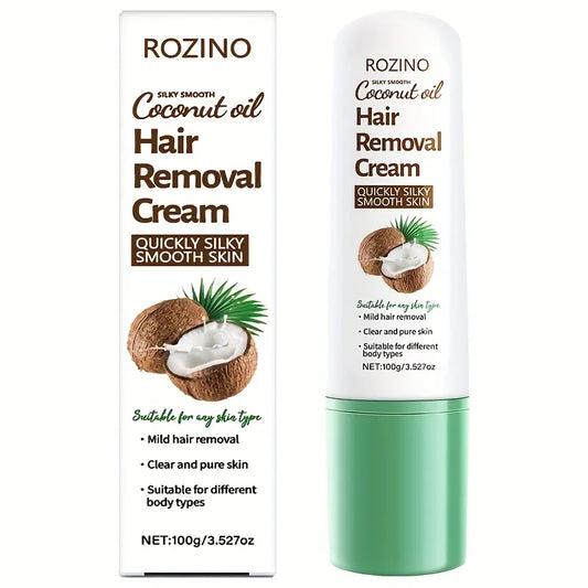 ROZINO Coconut Oil Hair Removal Cream | Gentle & Painless Depilatory for Face, Lips, Arms & Legs | 100g