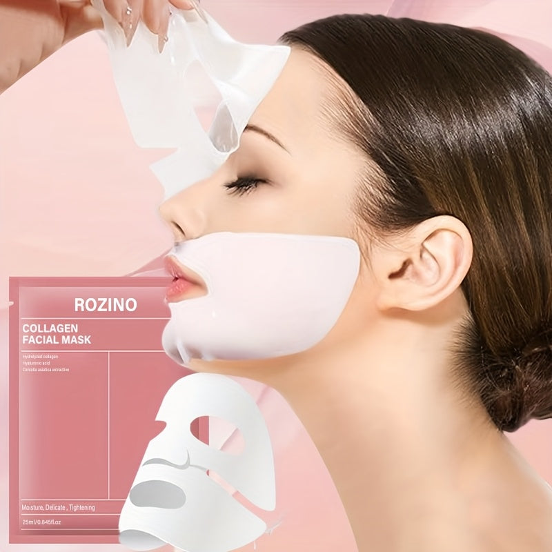 21pcs ROZINO Collagen Facial Masks with Hyaluronic Acid & Nicotinamide - Collagen-Enriched Hydrating Gel Sheets, Fragrance-Free Firming Face Care Suitable for Skin Types ( Dry, Oily) - &