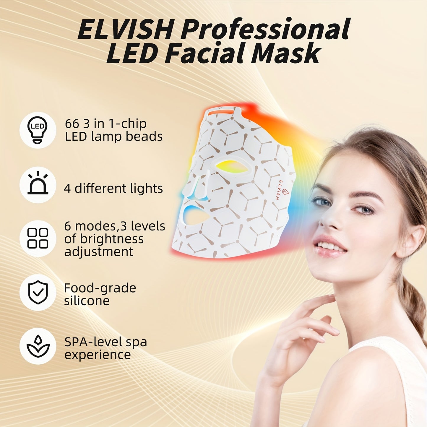 ELVISH Facial Red Light Relaxation, LED Lighted Relaxation Mask, Combination Of 660nm And 850nm Wavelengths For Skin Care At Home And While Traveling, Suitable For Men And Women, Father'S Day Gifts