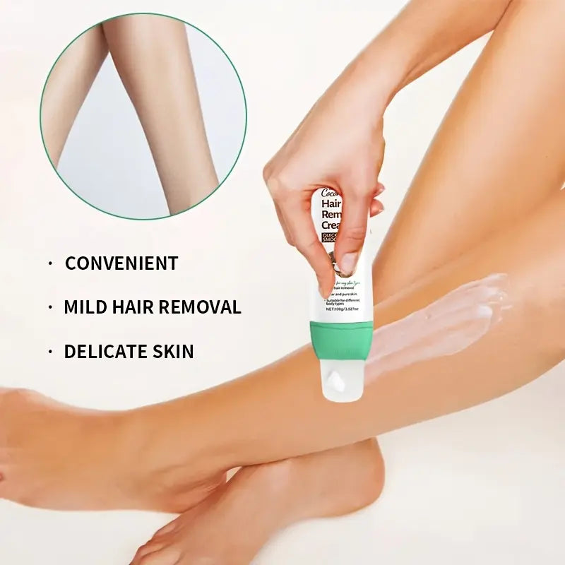 ROZINO Coconut Oil Hair Removal Cream | Gentle & Painless Depilatory for Face, Lips, Arms & Legs | 100g