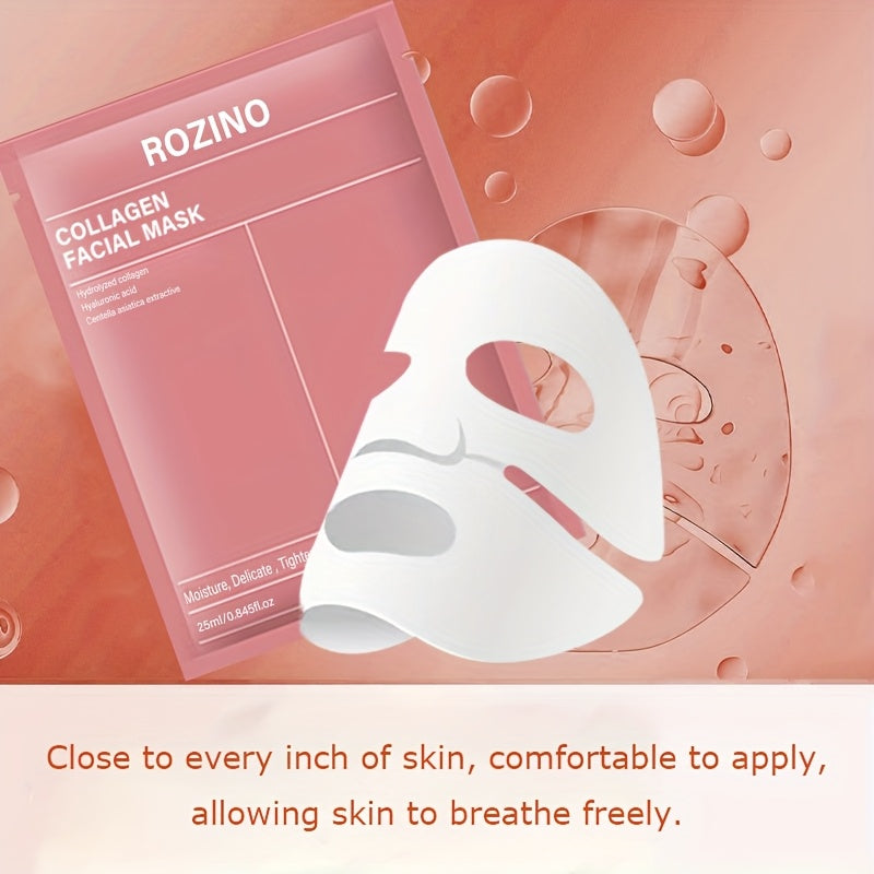 21pcs ROZINO Collagen Facial Masks with Hyaluronic Acid & Nicotinamide - Collagen-Enriched Hydrating Gel Sheets, Fragrance-Free Firming Face Care Suitable for Skin Types ( Dry, Oily) - &
