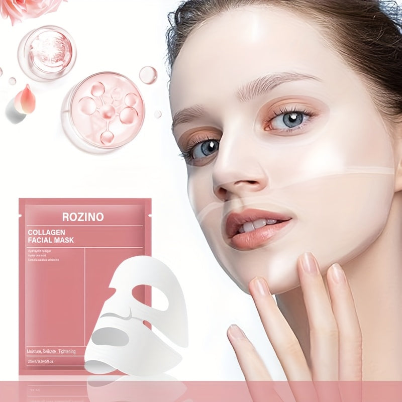 21pcs ROZINO Collagen Facial Masks with Hyaluronic Acid & Nicotinamide - Collagen-Enriched Hydrating Gel Sheets, Fragrance-Free Firming Face Care Suitable for Skin Types ( Dry, Oily) - &
