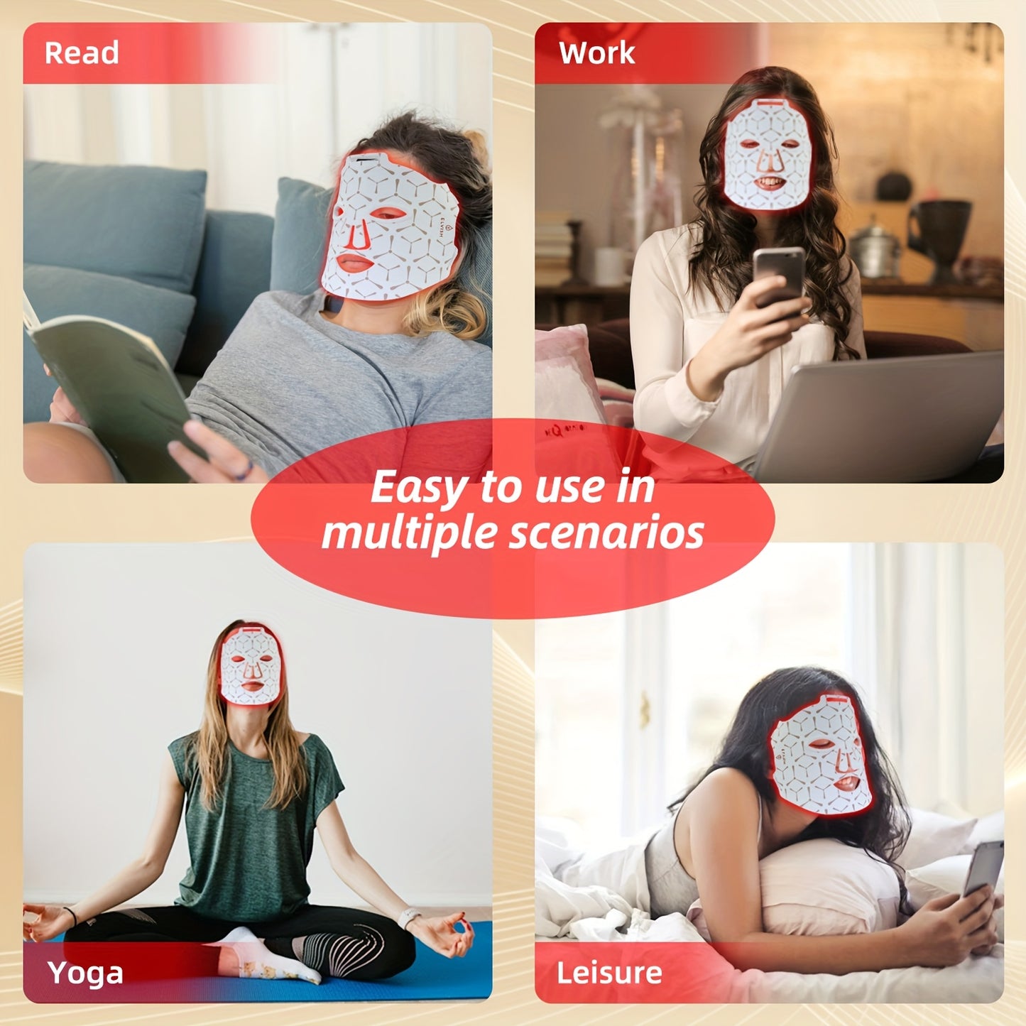 ELVISH Facial Red Light Relaxation, LED Lighted Relaxation Mask, Combination Of 660nm And 850nm Wavelengths For Skin Care At Home And While Traveling, Suitable For Men And Women, Father'S Day Gifts