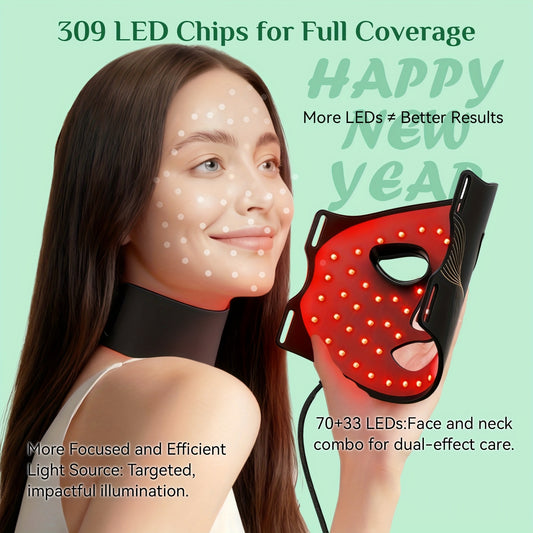 FDA-Cleared LED Red Light Relax Facial Mask with 5 Levels & 7 Colors, Compatible for acne , Collagen, Light Beige  - At-Home Device with Neck & Eye Mask Attachments, Portable Light Relax Gift for &