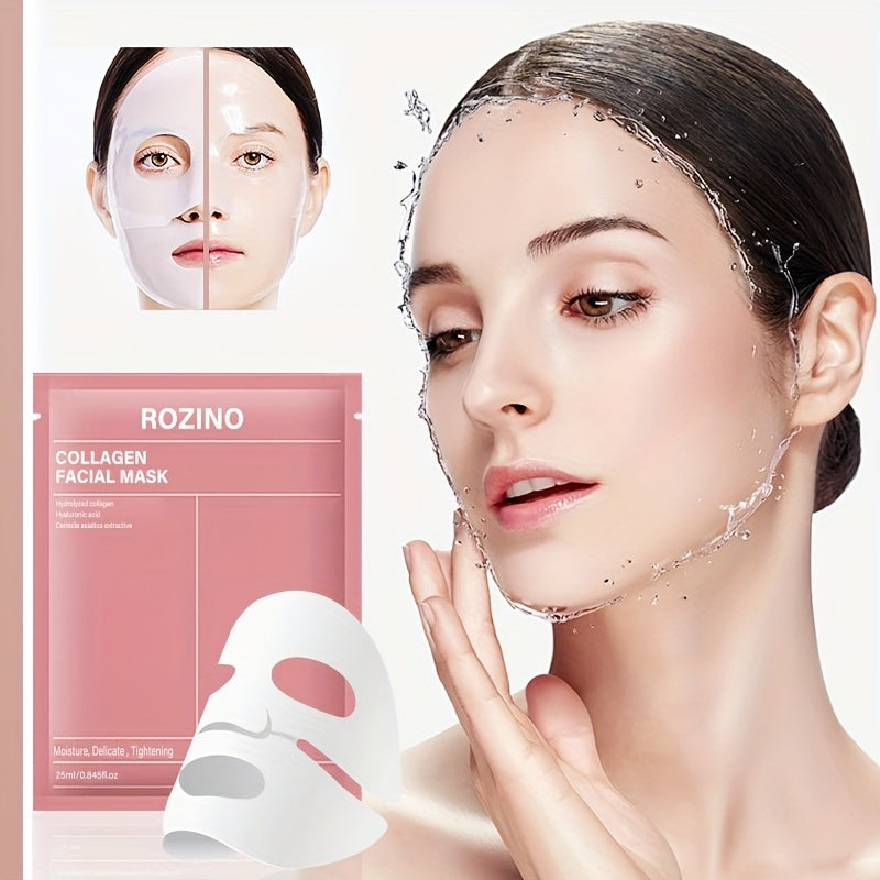 21pcs ROZINO Collagen Facial Masks with Hyaluronic Acid & Nicotinamide - Collagen-Enriched Hydrating Gel Sheets, Fragrance-Free Firming Face Care Suitable for Skin Types ( Dry, Oily) - &