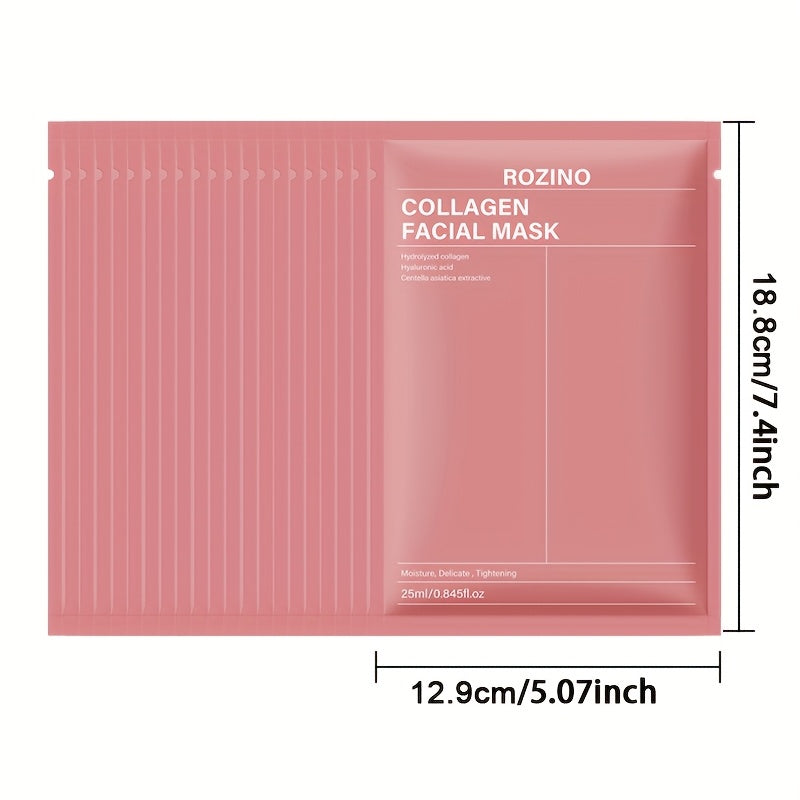 21pcs ROZINO Collagen Facial Masks with Hyaluronic Acid & Nicotinamide - Collagen-Enriched Hydrating Gel Sheets, Fragrance-Free Firming Face Care Suitable for Skin Types ( Dry, Oily) - &